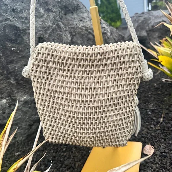 Jay Herbert by Sharif Woven Leather Crossbody Bag with Tassel – Beige/Ivory - Picture 10 of 15